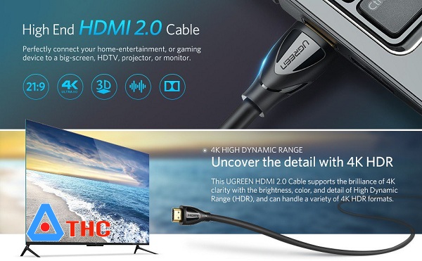 Cáp HDMI 2.0 18Gbps Ugreen hỗ trợ 3D/4K/HDR 0,75M 40799